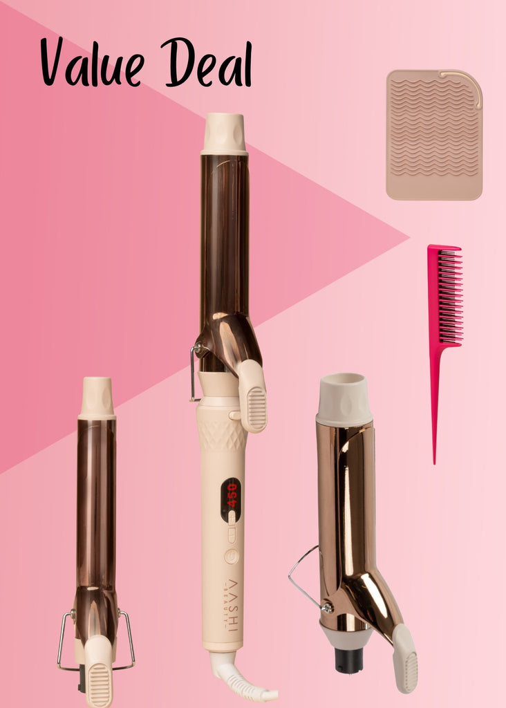3 in 1 Titanium Curler, 38mm, 32mm & 25mm (1.5" 1.26" & 1") Clamp Curler - Aashi Beauty