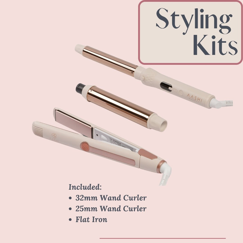 Combo Deal/ 2in1 Curling Wand Set (32mm & 25mm Wand) 1.25 & 1" Curler & Pro Tourmaline Ceramic Flat Iron - Aashi Beauty