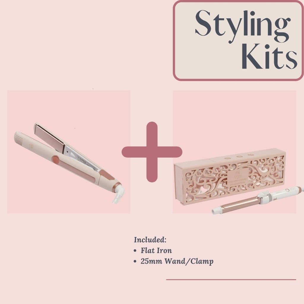 Combo Deal / Flat Iron & Rotating Barrel 25mm Curling Wand/Clamp/ Marcel - Aashi Beauty