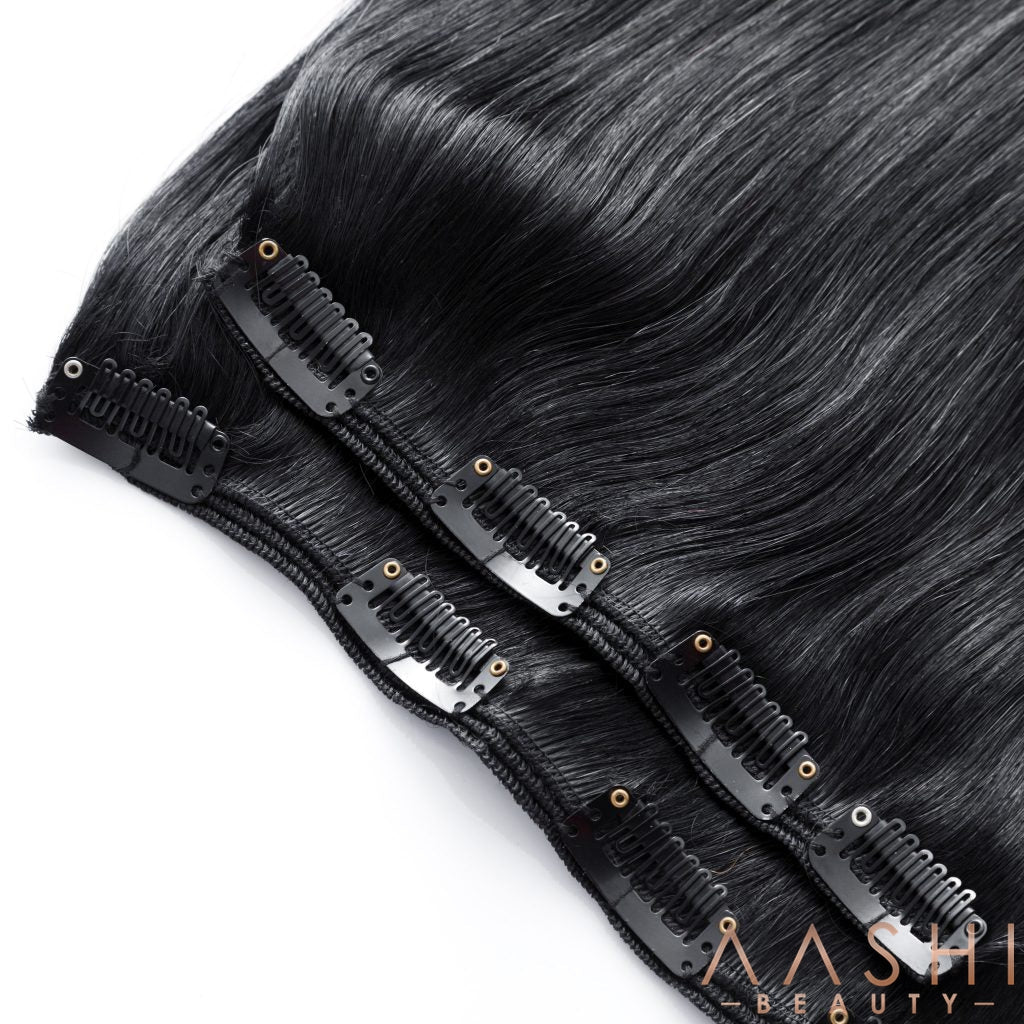 Jet Black Clip-In Hair Extensions (#1) - Aashi Beauty