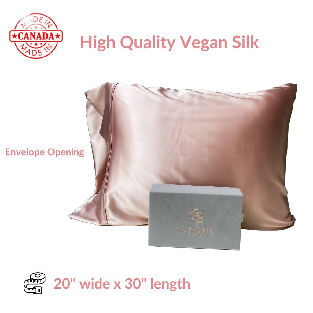 Vegan Silk Pillowcase -Queen Size Silk Pillow Cover - (made in Canada) Choose Colour / Custom Colour Option Available - Aashi Beauty